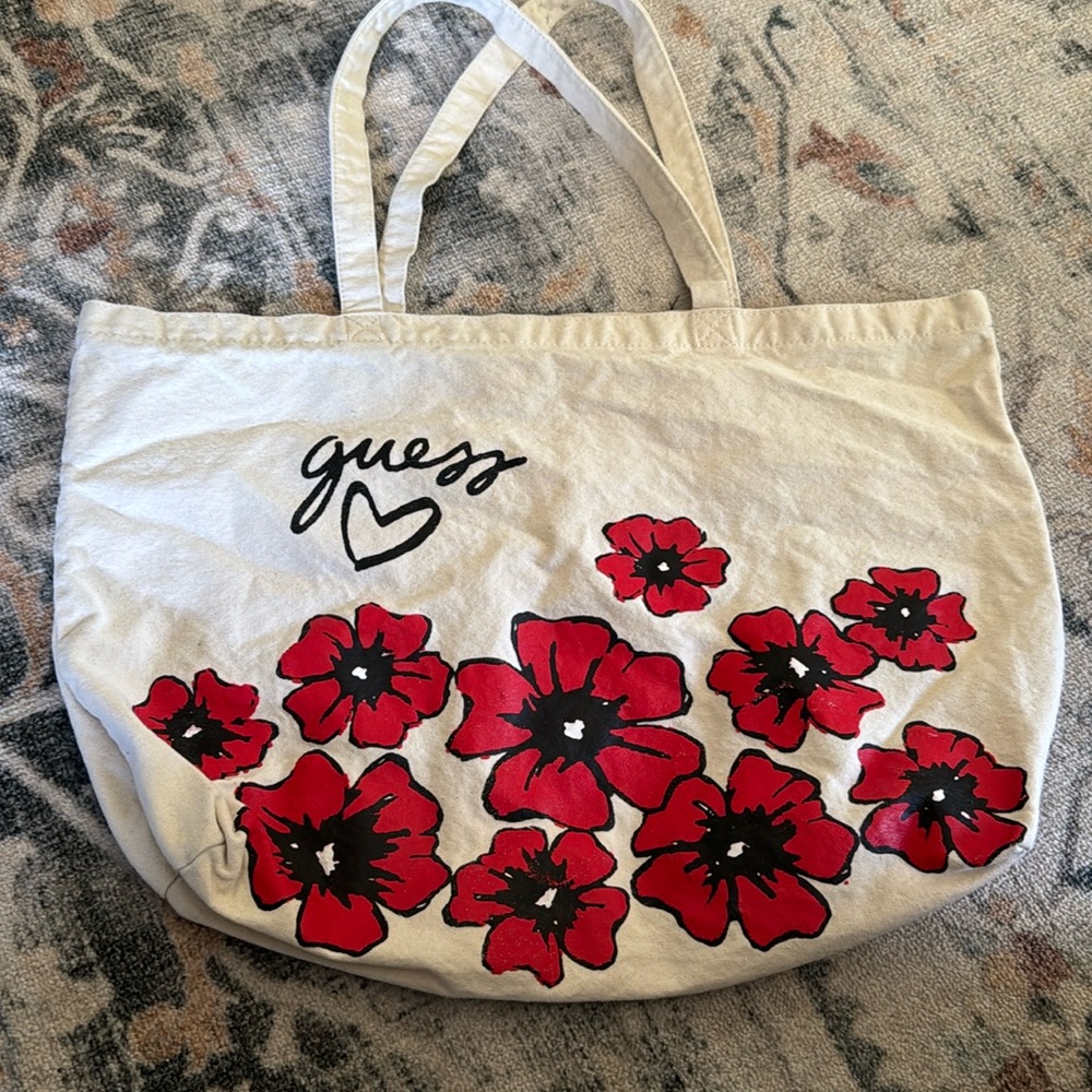 Guess Floral Canvas Large Tote